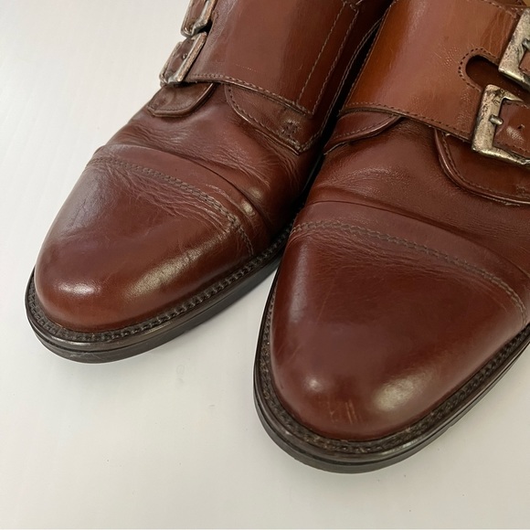 Vintage italian leather monk strap Brown Shoes slip on loafer - Picture 4 of 8